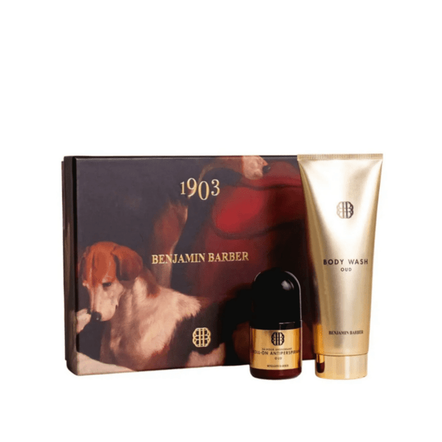 BENJAMIN BARBER dovanų dėžutė „Oud“ – kūno prausiklis (250ml) ir antiperspirantas (75ml)